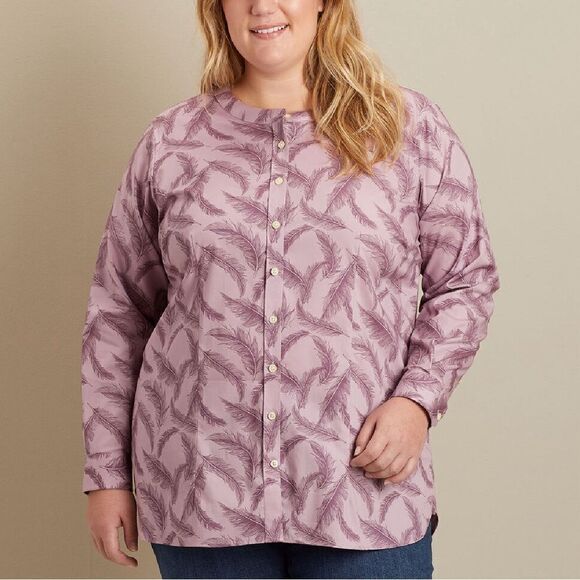 Duluth Trading Co violet feather print wrinkle fighter tunic. NWT. Large. - Picture 1 of 4